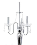 Close-up of the Romantic Sheer Shade Hanging Crystals Table Lamp's chrome base and crystal draping without the shade attached.