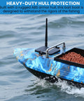 RC Bait Boat With 2.4G Remote 546 Yard Range Dual 5200mAh Batteries 4.4 Lb Bait Capacity Heavy Duty ABS Hull Brushless Motors Night LED Lights Easy Bait Delivery For Lakes And Rivers on water with bait