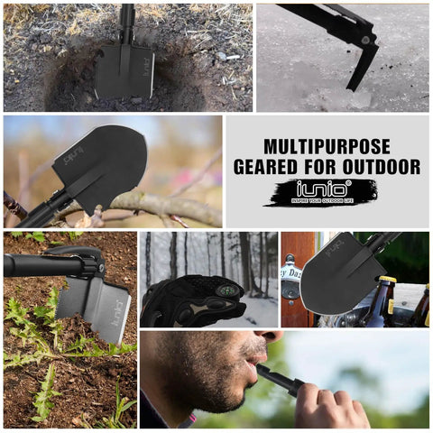 All In One Folding Survival Shovel With Pickaxe Military Grade Rugged Collapsible Spade for outdoor use in various settings