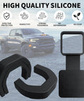 RAM 1500 Towing Hook Cover With Custom Fit For 2019 To 2025 Paired With A 2 Inch Trailer Hitch Receiver Cover in black silicone