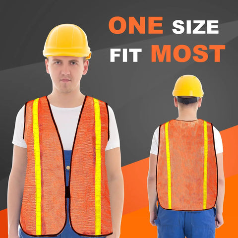 Neon Orange 20 Pack High Visibility Reflective Safety Vests With Lightweight Mesh Breathable Universal Size worn by model front and back view
