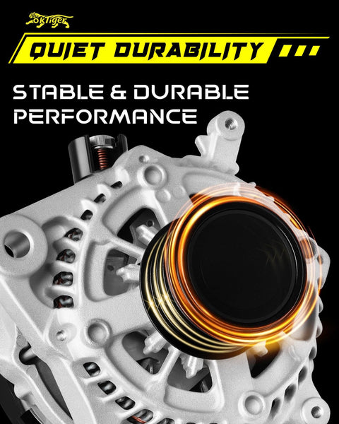 Close-up of Beefed-Up 135A Alternator For Honda CR-V Ex LX Ex-L Touring 2015-2019 And Acura ILX TLX 2015-2022 2.4L L4 With Clockwise 7-Groove Pulley OE 31100-5X6-J01 showing pulley details
