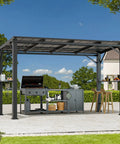 Hardtop Outdoor Grill Gazebo 12x6 With Side Shelf Bottle Opener And Hooks Rustproof Steel Frame Fade Resistant Canopy shown installed