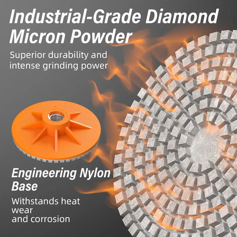 Close-up of 4 Inch Diamond Polishing Pads For Angle Grinder 3 Pack with durable nylon base and industrial-grade diamond texture.