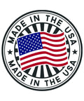Made in the USA badge with American flag illustration.