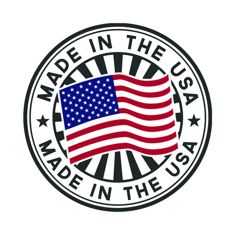 Made in the USA badge with American flag illustration.