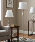 3-Piece Home Lighting Set With Two Table Lamps And One Floor Lamp In Silver Finish For Living Room, Bedroom, And Office Decor