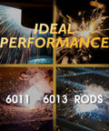Action shots of welding with 135 Amp 110V Mini MMA Arc Welder With Digital Display DC Inverter Portable Workhorse 2 In 1 Stick And Lift TIG Ready Welder For Mild Steel Stainless Cast Iron 6011 6013 Electrodes 110V Only, showing 6011 and 6013 rod performance