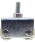 Front view of 7/8-Inch Threaded Stem Appliance Caster Set With Dual Wheels White 4-Pack Low Profile, showing metal stem and wheels.
