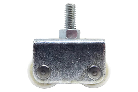 Front view of 7/8-Inch Threaded Stem Appliance Caster Set With Dual Wheels White 4-Pack Low Profile, showing metal stem and wheels.
