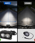 Comparison of upgraded headlight kit for Sur Ron Segway X260 and Talaria Sting R MX4 with other brands, showing beam spread