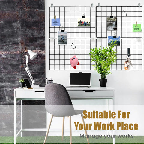 Black Metal Wire Wall Grid Set of 4 Hanging Panels to Drip Your Walls With Photos and Notes Rock Solid Storage That Hits Different for Dorms or Apartments to Keep You Straight and Organized With Zero Hassle