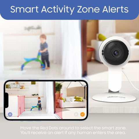 Indoor Security Camera With Night Vision And 1080P HD, WiFi Home Surveillance For Baby And Pets, motion alerts displayed on phone app.