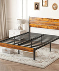 Built Different Full Size Platform Bed Frame With Solid Wood Headboard And Footboard Heavy Duty Steel Slats Holds 800 Lbs in a styled room.