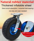 Heavy Duty Swivel Plate Casters With Thick Rubber Tires And Reliable Side Lock Brakes 4 Pack Hella Rugged Industrial Cart Wheels Crafted For Dead Simple Installation And Flat Out Smooth Gliding Action featuring thickened inflatable rubber wheel with steel plate.