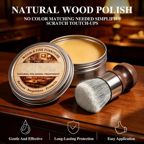 Wood Repair Balm And Polishing Wax To Knock Out Gnarly Scratches In A Snap On Furniture, 3.5 Oz tin with brush on polished wood