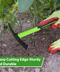Gardener using 15 Inch Garden Hoe With Non Slip Ergonomic Handle Built To Last Durable Carbon Steel Tool for Weeding
