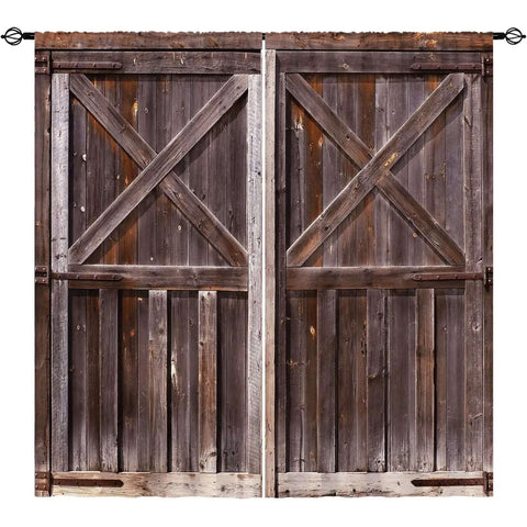 Rustic Barn Door Curtains 52 X 84 Inch Rod Pocket Two Panels Farmhouse Western Country Wood Print Window Drapes