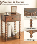 Mid Century Modern Nightstand With Drawer Rustic Walnut Finish And Spindle Wood Legs The Dope Compact Bedside End Table