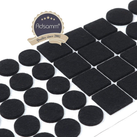 Pro Grade Self Adhesive Felt Pads And Furniture Glides, Heavy Duty Sticky Back Floor Protectors, black felt round and square pads.