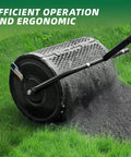 Heavy Duty Compost Spreader For Lawn And Yard Care, Fertilizer And Peat Moss Spreader Roller With Adjustable Handle in use on lawn.