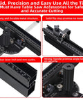 Professional Portable Miter Gauge For Table Saw With 18 Inch Fence and Quick Release Flip Stop, showing durable metal structure and clear scales.