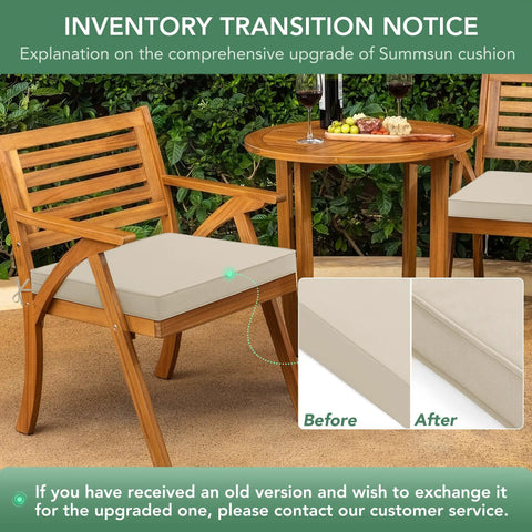 Beige Outdoor Chair Cushions Set Of Four Waterproof And Fade Resistant For Patio Furniture With Ties And Hidden Zipper Replacement Cushions Measuring Eighteen Point Five By Sixteen By Two Inches For Comfy All Weather Seating on wooden chairs