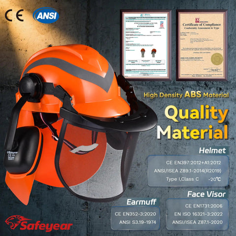 Chainsaw Helmet With Face Shield And Ear Muffs For Logging And Tree Cutting ANSI Certified Forestry Hard Hat with certifications