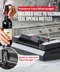 Pro Grade Vacuum Sealer Machine With Cutter And Jar Attachment For Home Kitchen, includes hose for wine bottle sealing.
