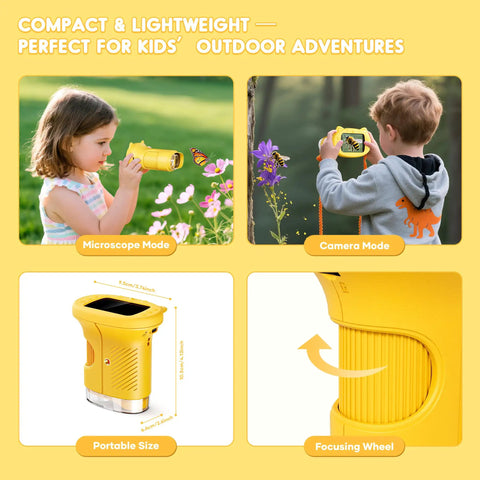 Two kids exploring nature with Handheld Digital Microscope For Kids With 2 Inch IPS Screen Up To 1000X Magnification Portable STEM Science Toy