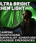 Person inside tent lit by Emergency Glow Sticks Pack Ultra Bright Chem Light Sticks Individually Wrapped Military Grade Quality 12 Hour Run Time.
