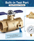 Heavy Duty Brass Backflow Ball Valve With Test Port, 1 Inch FPT Threaded, Full Port Shut Off Valve For Residential Water Plumbing, Built To Last, Easy Backflow Testing, Durable And Corrosion Resistant