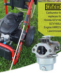 Honda GCV160 Manual Choke Carburetor Replacement, fits GCV160LA models, shown on pressure washer, lawn in background