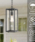 15 Inch Outdoor Pendant Lantern Light With Clear Glass For Patio Pathway And Hallway All Weather Exterior Hanging Light