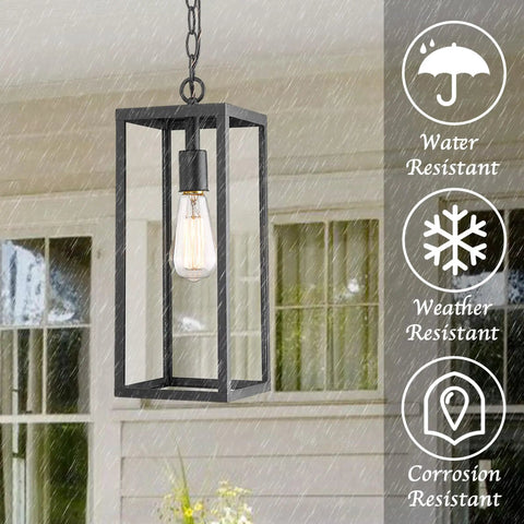 15 Inch Outdoor Pendant Lantern Light With Clear Glass For Patio Pathway And Hallway All Weather Exterior Hanging Light