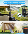 Portable Outdoor Misting System Kit With 6000mAh Pump, 20L Bucket, pocket for pump on golf cart and chicken coop.