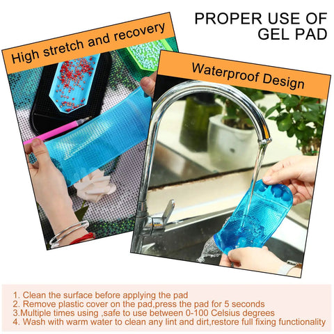 Proper use of Six Piece Diamond Painting Anti Slip Sticky Mats Set in Six Colors shown in hand and under water in the sink.