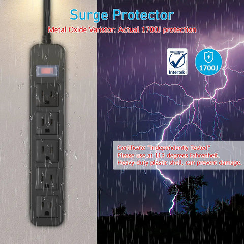 Outdoor Waterproof Power Strip With Five Outlets And IPX4 Weatherproof Surge Protector Rugged Garden Socket Black in rain