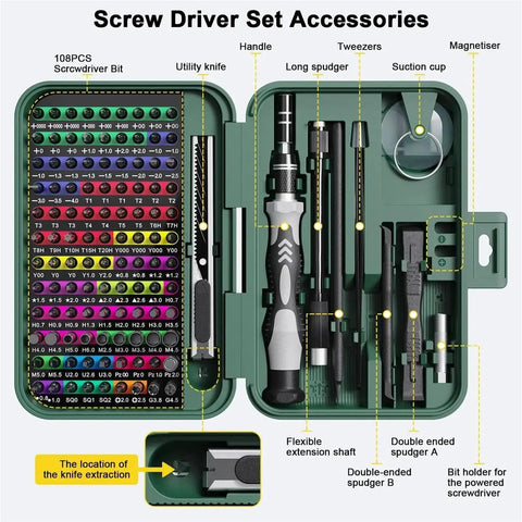 Huge 132 In 1 Precision Screwdriver Set With Magnetic Bits For Electronics And Bike Fixes High Hardness Drivers Plus Storage Case Totally Nailed It open case with 108-piece bits, handle, tweezers and accessories
