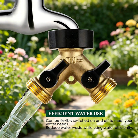 Brass Hose Splitter 2 Way With Shut Off Valves Heavy Duty Garden Hose Connector Y Adapter No Leak Includes Washers And Teflon Tape on hose