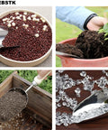 Beefy Capacity Garden Scoop Stainless Steel Soil Shovel For Fertilizer Transplanting Digging Planting And Cultivation With Durable Beech Handle Ideal For Home Garden Camping And Farm Use shown scooping seeds, soil and ice