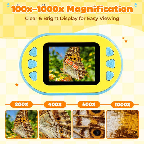 Portable Kids Microscope With 1000X Magnification And 2 Inch HD Screen 4K Ultra Clear View Learn Science At Home Easy To Use For Beginners Perfect Gift For Curious Young Minds And Home Lab Projects, yellow portable kids microscope with 2-inch screen
