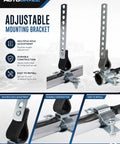 Universal Heavy Duty Exhaust And Muffler Hanger Kit For 1.25 Inch Pipe RV Style Compatible With Onan 2500 4000 5500 Generators Easy Install Rubber Mounts And Galvanized Steel Hangers For Built Tough Exhaust Support And Noise Reduction showing adjustable mounting bracket features.