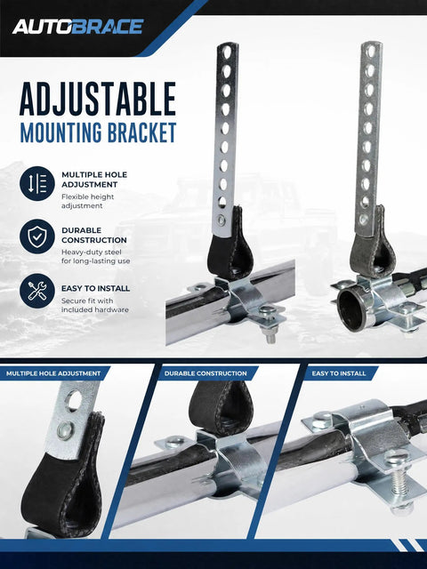 Universal Heavy Duty Exhaust And Muffler Hanger Kit For 1.25 Inch Pipe RV Style Compatible With Onan 2500 4000 5500 Generators Easy Install Rubber Mounts And Galvanized Steel Hangers For Built Tough Exhaust Support And Noise Reduction showing adjustable mounting bracket features.