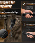Ultra Bright USB C Rechargeable Flashlight with Four Modes clipped to pocket and handheld for easy carry with metal clip