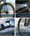 Beast 750W Peak Electric Mountain Bike With 48V Battery And 22 MPH Top Speed, showcasing front fork suspension, LED headlight, LCD display, disc brakes.
