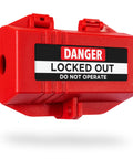 Industrial Grade Heavy Duty Plug Lockout Device for Lockout Tagout, OSHA compliant, red polypropylene, side view
