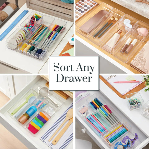 Keep Your Drawers Chill And Clutter Free With This Awesome 6 Piece Clear Drawer Organizer Bins Set Multi Size Nesting Containers For Bathroom Vanity Makeup Or Desk Storage Made In Usa Quality You Can Trust