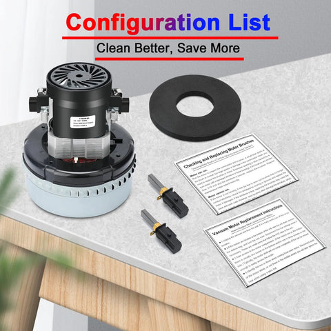 Atsmk 120V vacuum motor, 2-stage high-efficiency with black housing and included gasket.