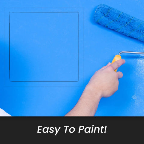 Heavy Duty Galvanized Steel Access Panel For Drywall Ceilings White Wall Cover with painting roller on blue surface.